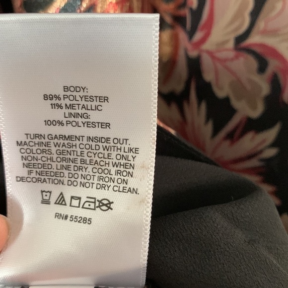 𝅺EXPRESS Metallic Printed Faux Wrap Front Peplum Top - Picture 11 of 13